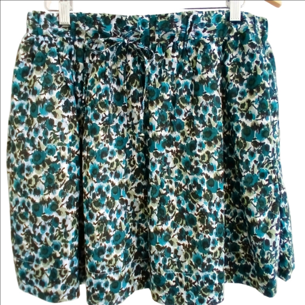 GAP Floral Teal Print Cotton blend Lined Mini Skirt Pockets  SZ L